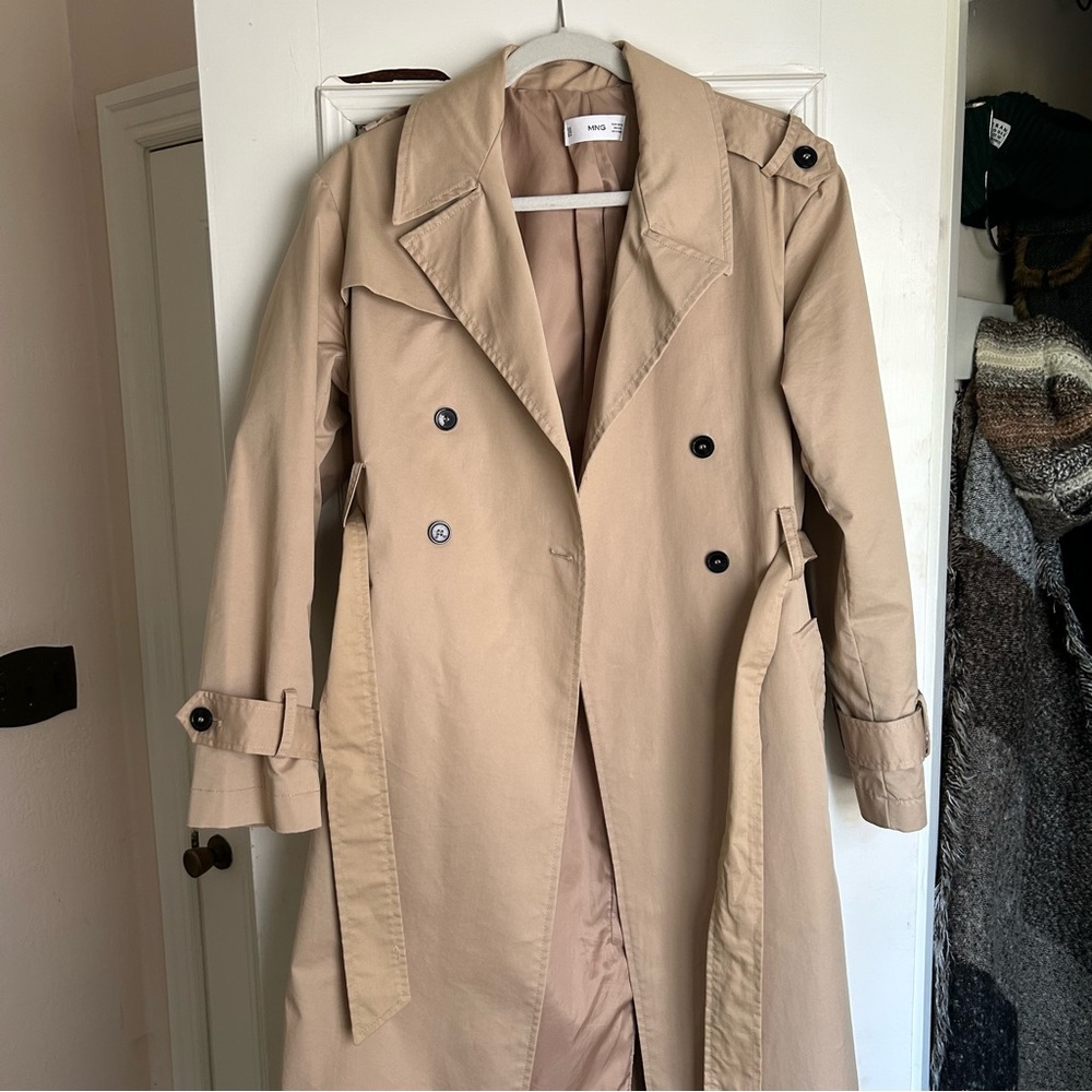 MANGO full-length cotton trench